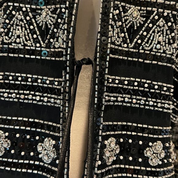 Jovani New York 100% Silk Black Beaded Formal Jacket with tie front, Size M/L? - Picture 4 of 16